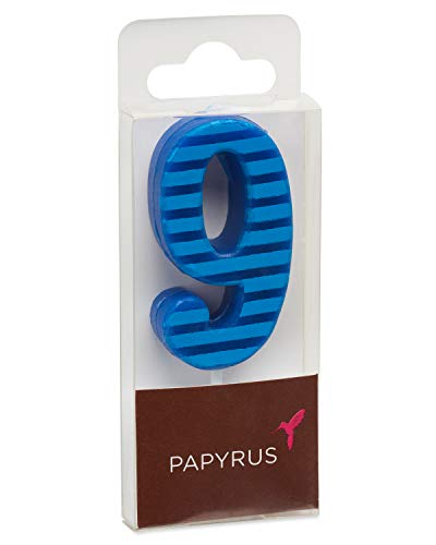 Papyrus Number 9 Birthday Candle with Blue Stripes - Large