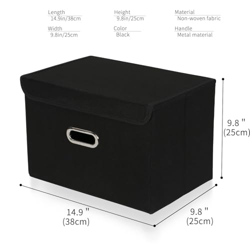Black Collapsible Storage Bins with Lids - 14.9"x9.8" (1 Pack)