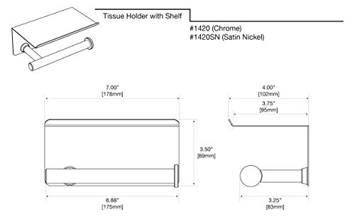 Gatco 1420 Latitude II Toilet Paper Holder with Shelf, Wall Mounted Bathroom Tissue Holder, Chrome