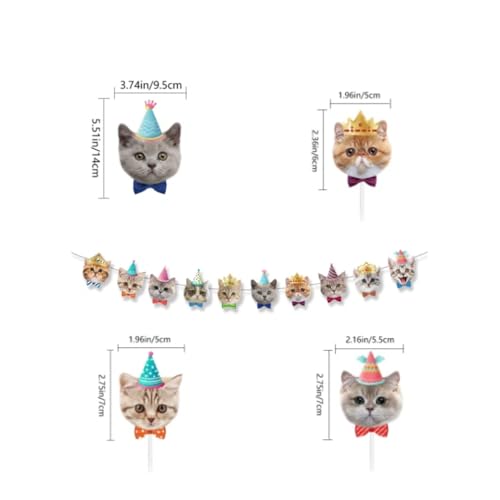 Cat Birthday Banner Set - 10 Cute Cat Face Decorations