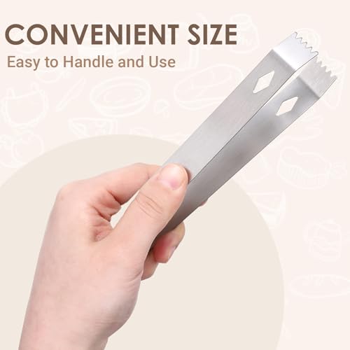 Silver 2 Pack Small Stainless Steel Food Tongs 6 Inch with Serrated Edges
