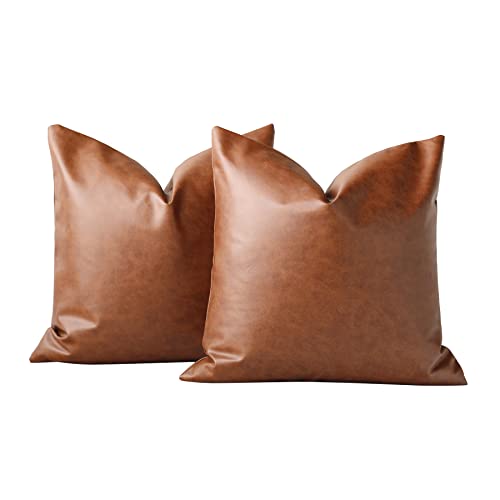 Faux Leather Throw Pillow Covers 18x18 Inch - Set of 2