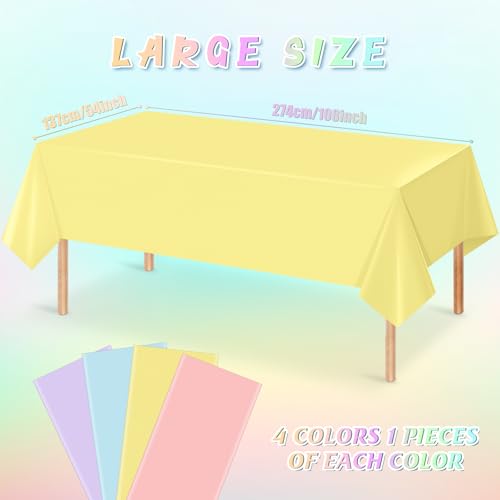 Pastel Tablecloths - 4 Pack Disposable Rectangle Covers, 54 x 108 Inch
