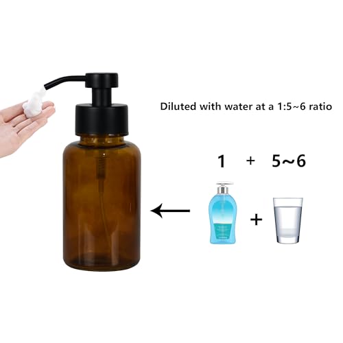 Amber Glass Foam Soap Dispenser with Black Pump - 15 oz