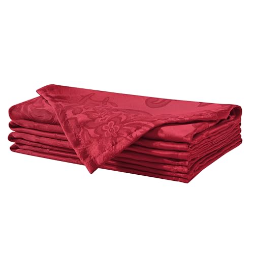 17x17 Red Damask Fabric Napkins Set of 4 - No Iron, Soil Resistant, Holiday Dinnerware