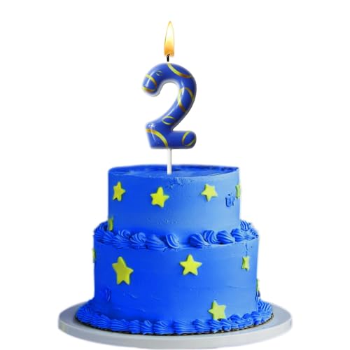 Blue Golden Numeral Birthday Cake Candle 2, Cupcake Decor