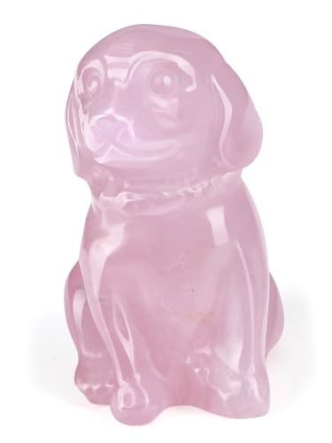 Pink Rose Quartz Dog Figurine | Crystal Dog Statue for Home Decor