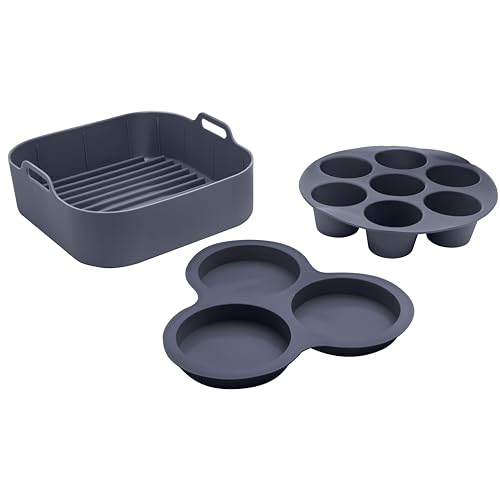 Gourmia Air Fryer Accessories Set - 3 Piece Silicone, Liner, Egg Bite Cooker, 7-Hole Cupcake Mold, BPA-Free, Nonstick, Heat Resistant 445¡ÆF, Dishwasher Safe, Food Grade