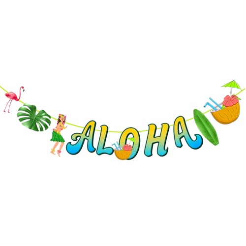 Aloha Banner Tropical Hawaiian Party Decoration Sign for Luau Summer Beach