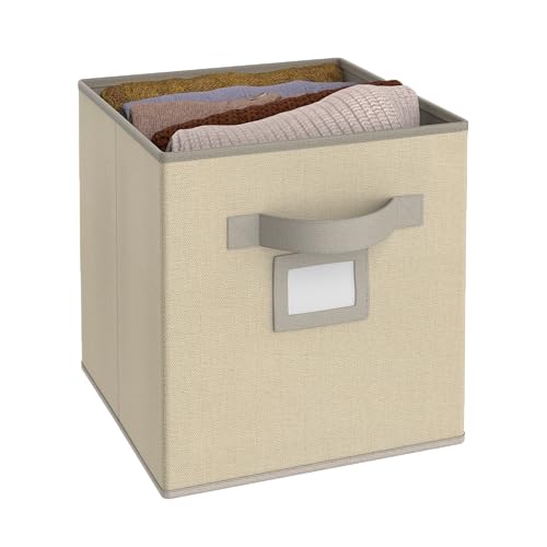 ClosetMaid 11-Inch Fabric Storage Bin with Handle and Label Window, Tan