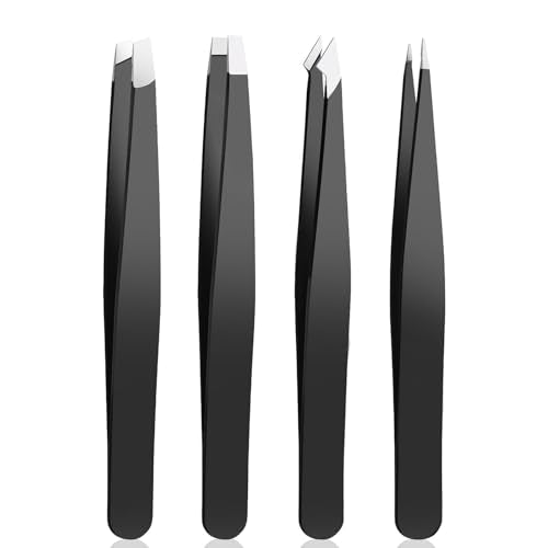 Precision Tweezer Set 4-Piece Stainless Steel Eyebrow Tweezers for Facial Hair