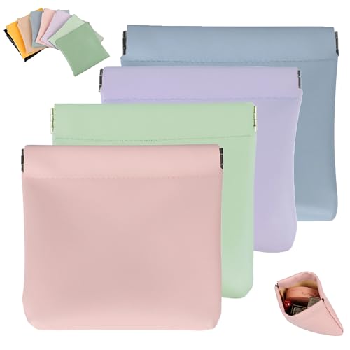 4-Pack Leather Squeeze Cosmetic Bag Small Travel Makeup Pouch