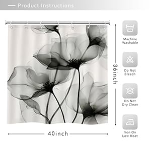Gray Floral Shower Curtain 40x36 Inches Waterproof Polyester Bathroom Decor - Riyidecor B 01gray