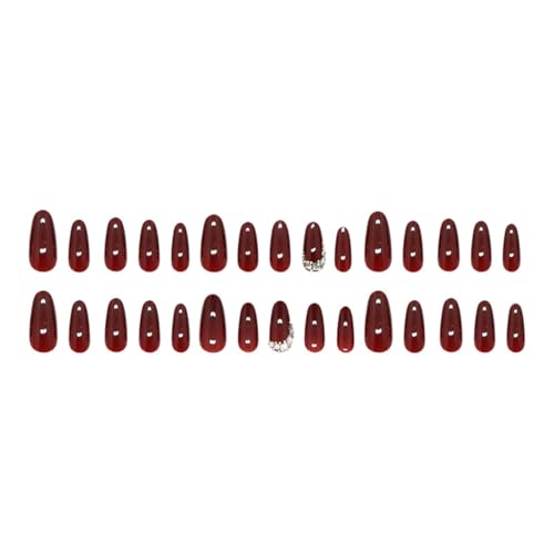 OSTTMA Dark Wine Red Press on Nails Medium Almond Rhinestone False Nails