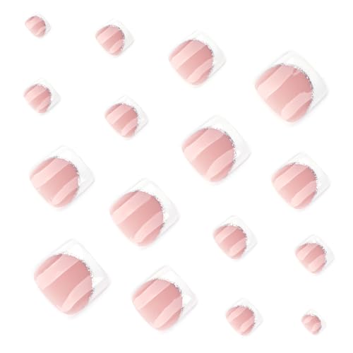 Bloazife White French Tip Press on Toenails Short Square Fake Toe Nails