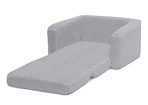 Delta Children Cozee Flip-Out Sherpa 2-in-1 Convertible Chair to Lounger for Kids, Grey