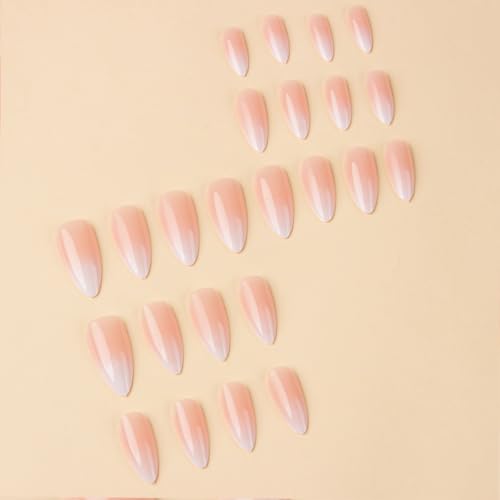 Medium Almond Press On Nails Nude Gradient French Tip False Nails