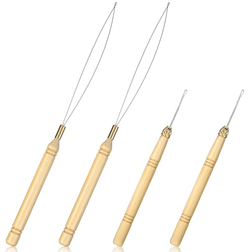 Hair Extension Loop Needle Threader Pulling Hook Tool Kit - 4 Pack