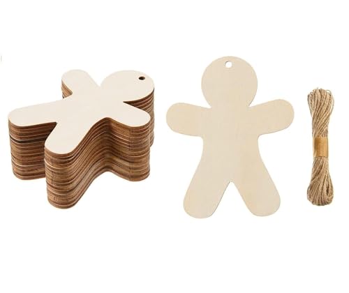 30pcs Wooden Gingerbread Man Ornaments for Christmas DIY Crafts Unfinished Decor