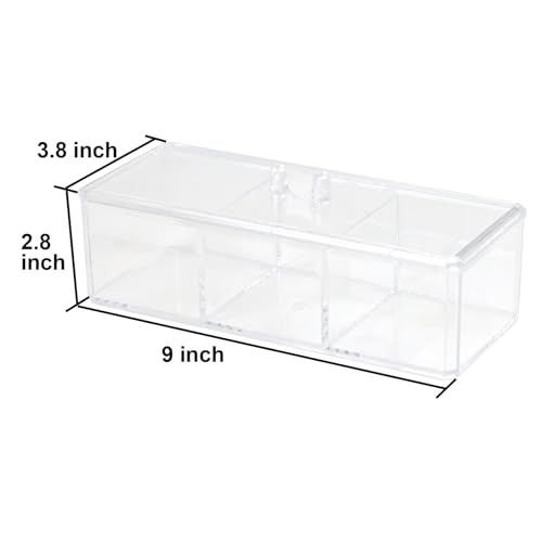 Clear Acrylic Makeup Organizer with Lid - 3-Compartment Vanity Storage