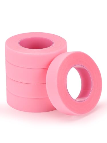 TEOYALL 5 Rolls PE Eyelash Extension Tape, Breathable Pink Micropore Lash Tape
