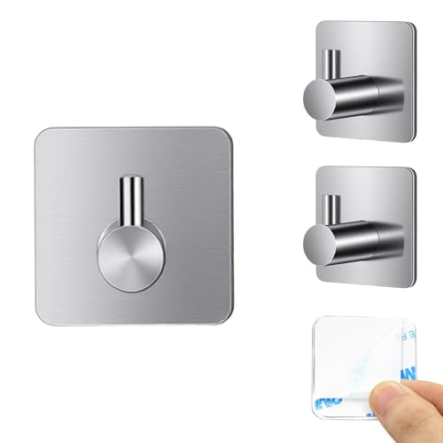 Phtynex Silver Self Adhesive Over the Door Hooks - 4 Pack for Bathroom & Home
