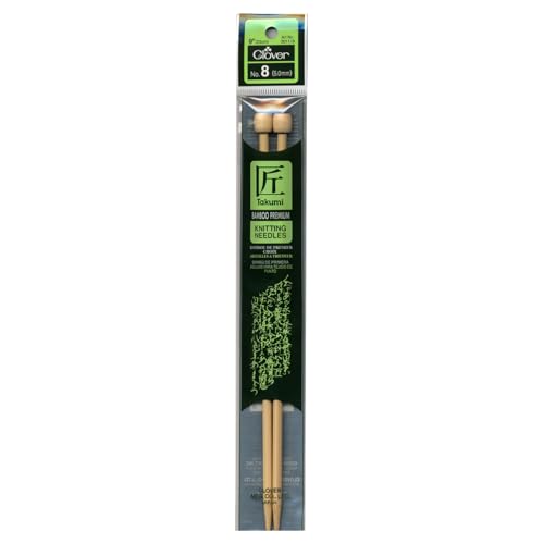 Clover Takumi Bamboo Knitting Needles, 9-Inch Single Point, Size 8