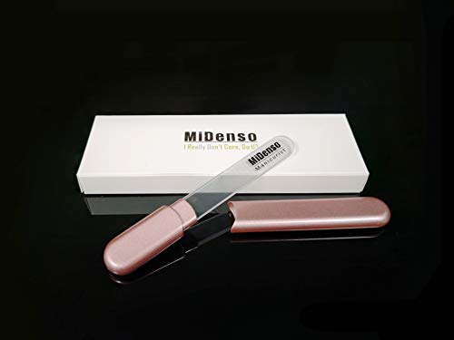 MiDenso Glass Nail File and Buffer - 5.5 Inch Apricot Crystal Nano Nail File with Case