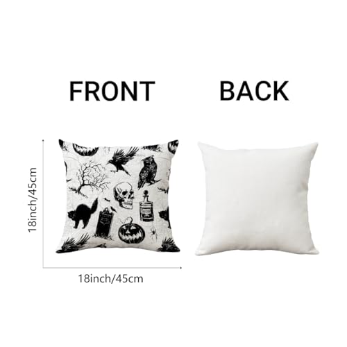 AOFANGGO Halloween Pillow Covers 18x18 Set of 2 Spooky Pumpkin Skull Black Cat Decor