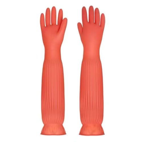 21.7 Inch Reusable Red Latex Cleaning Gloves - Heavy-Duty, Anti-Slip