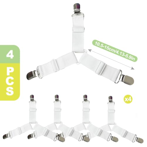 4-Pack Adjustable Bed Sheet Holder Straps - Elastic Corner Fasteners
