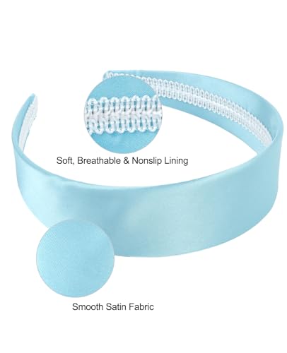 Wecoe Sky Blue Wide Silk Satin Headband for Women Non-Slip Hair Band