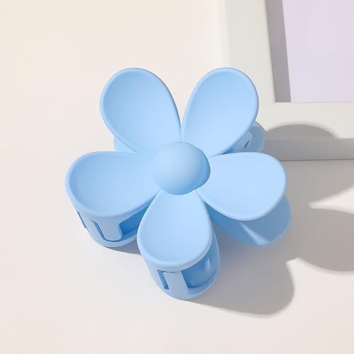 Blue Flower Hair Claw Clips 2-Pack Large Strong Hold for Thick Hair