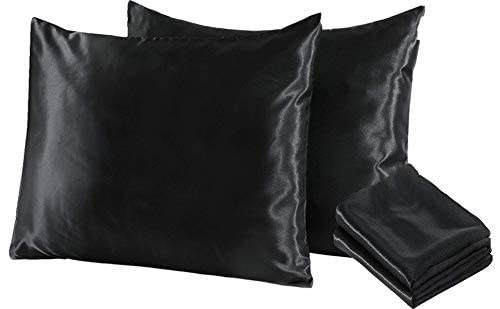 Niagara Black Satin Pillowcases Standard 20x26, 4-Pack Zippered Protectors