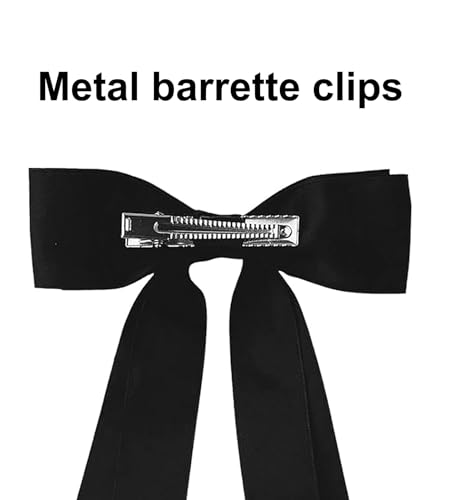 Satin Silk Long Tail Hair Bow Clip Red 2-Pack for Women and Girls