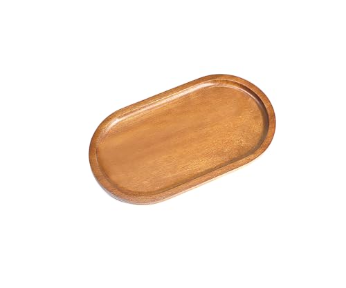Small Acacia Wood Serving Tray - 7.5 x 4.1 Inch Oval Mini Platter
