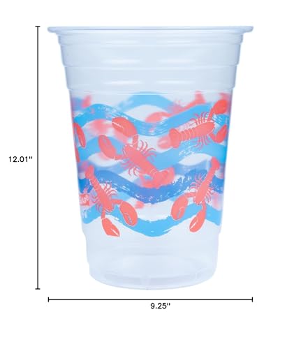 Glad 16 Oz Clear Plastic Cups with Lobster Waves Design, 20 Count (Multicolor, Pack of 12)