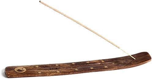 Handmade Wooden Incense Holder with Brass Inlays - 10" Long