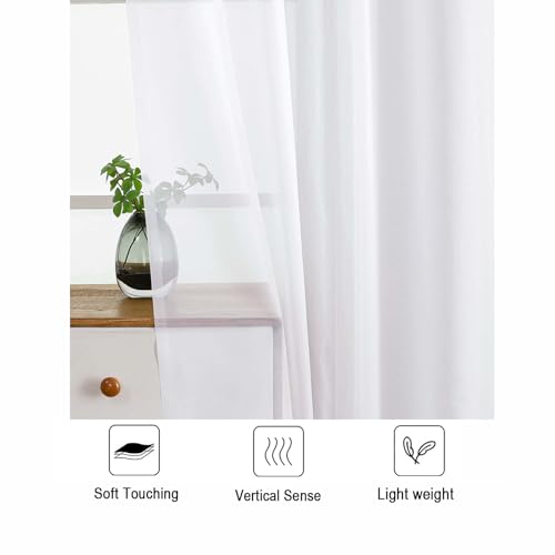 LIVEKID White Sheer Curtains - 84-Inch Long Rod Pocket Voile Drapes (2 Panels)