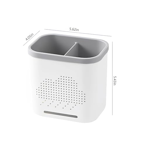 BINBLEOM White & Gray 2-Slot Toothbrush & Toothpaste Holder with Drainage, Detachable Bathroom Organizer