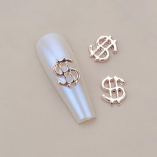 WOKOTO 90pcs 3D Money Sign Nail Charms - Gold, Silver & Rose Gold Alloy
