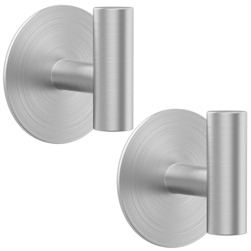 Bntuk Waterproof Adhesive Wall Hooks, Silver - 2 Pack for Towels & Coats