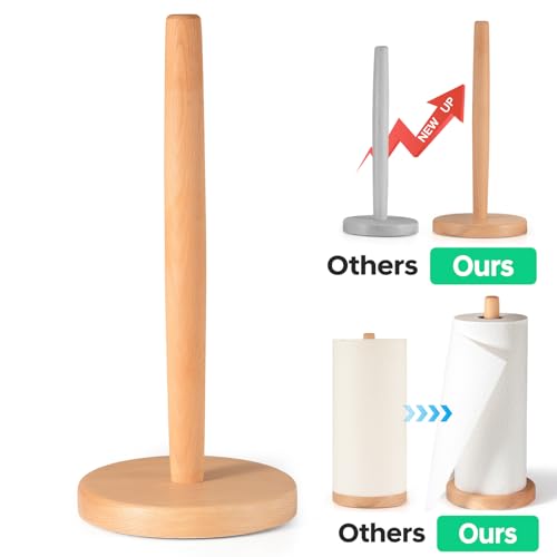 Large Wooden Paper Towel Holder Beechwood Kitchen Dispenser with Anti-Skid Base