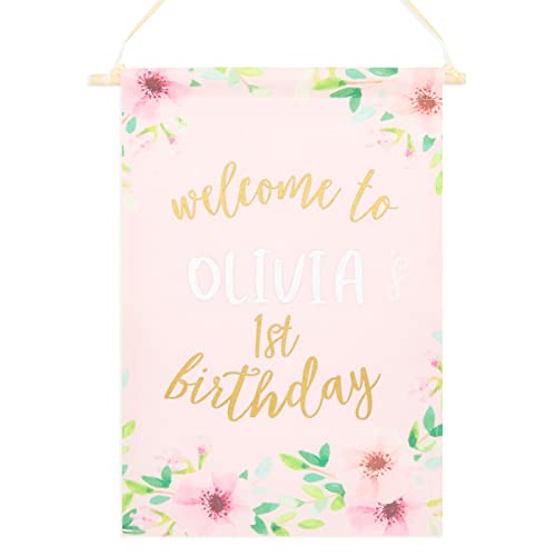 Sparkle and Bash Custom 1st Birthday Canvas Banner - Pink Photo Backdrop