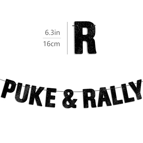 Puke & Rally Black Glitter Banner - Funny Party Decoration for Adults