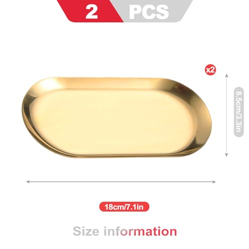 KlayXira 2-Pack 7-Inch Gold Stainless Steel Vanity Trays for Jewelry
