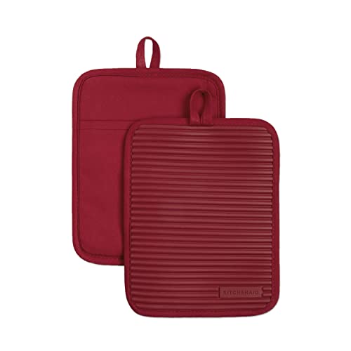 KitchenAid Ribbed Silicone Pot Holder Set, Passion Red, 7"x9"