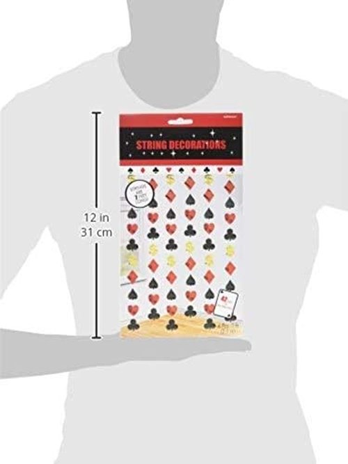 Amscan Casino Foil String Decorations - 7' (Pack of 6) - Red, Black, & Gold Casino Party Icons - Perfect for Game Night, Vegas-Themed Events, and More