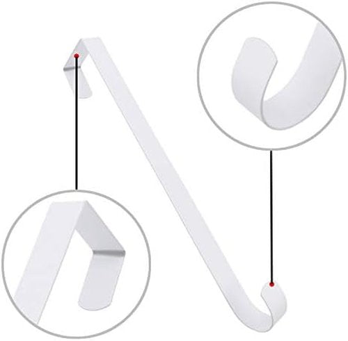 HiGift 2 Pack White Wreath Hanger for Front Door, Long Metal Over The Door Hook for Christmas and Party Wreath Making Decoration, Hanging Clothing, Towels, Wreaths, Bags, 15"