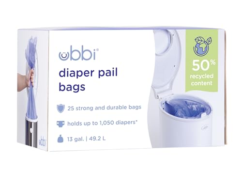 Ubbi Diaper Pail Plastic Bags, 13-Gallon, 25 Count Pack